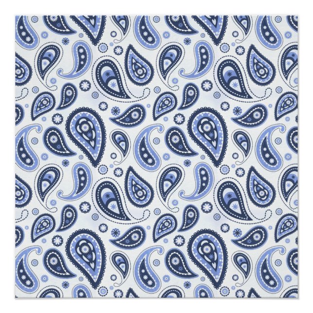 Pôster Padrão Paisley Azul (Frente)