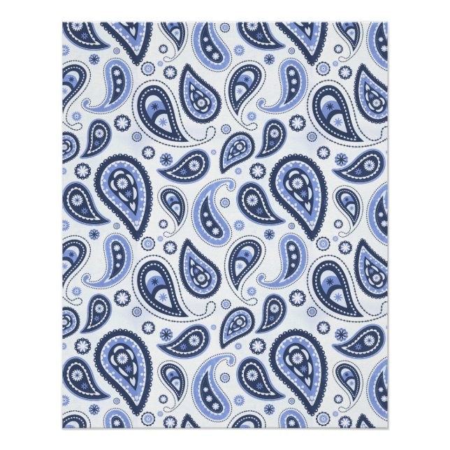 Pôster Padrão Paisley Azul (Frente)
