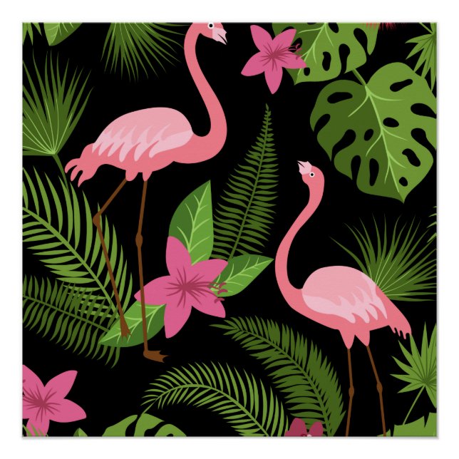 Pôster Padrão Pavão Rosa com Flor    (Frente)