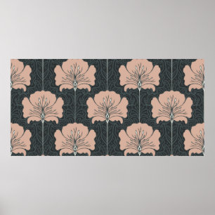 Poster Padrão perfeito de vindima com flores rosa. Art n