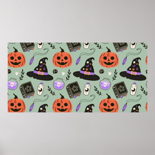 Poster Padrão perfeito do Halloween com chapéu de bruxa,  (Frente)