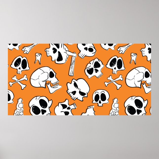 Poster Padrão perfeito do Halloween com crânios e ossos. (Frente)