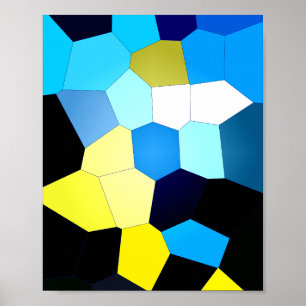 Poster Padrão poligonal abstrato em azul e amarelo