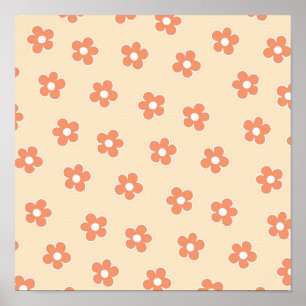 Poster Padrão Preppy Peach White Hippie Flower