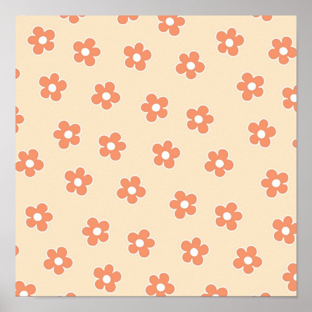 Poster Padrão Preppy Peach White Hippie Flower (Frente)