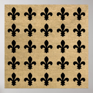 Pôster Padrão Preto de Flor de Lys, Moods Parisiense