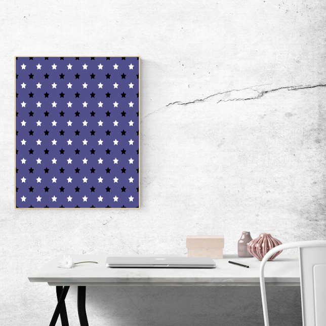 Poster Padrão preto e branco Fundo roxo (A cute poster with a black and white star pattern on a purple background)