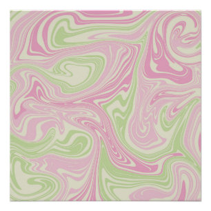 Pôster Padrão Rosa Verde Suave Líquido