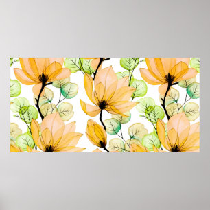 Poster Padrão sem costura aquarela com flores magnólias 