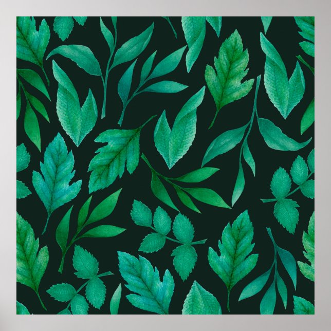 Poster Padrão sem costura aquarela com tinta manual azul (Frente)