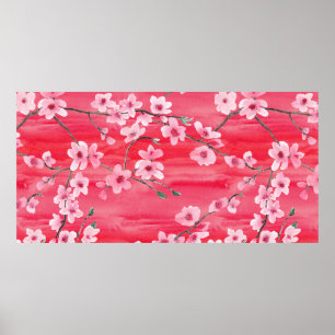 Poster Padrão sem costura com a linda flor de cereja