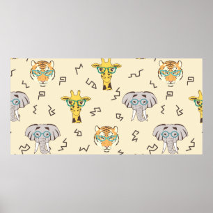 Poster Padrão sem costura com animais africanos fofos: gi