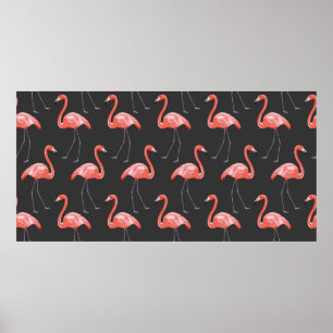 Poster Padrão sem costura com aves tropicais e flam cor-