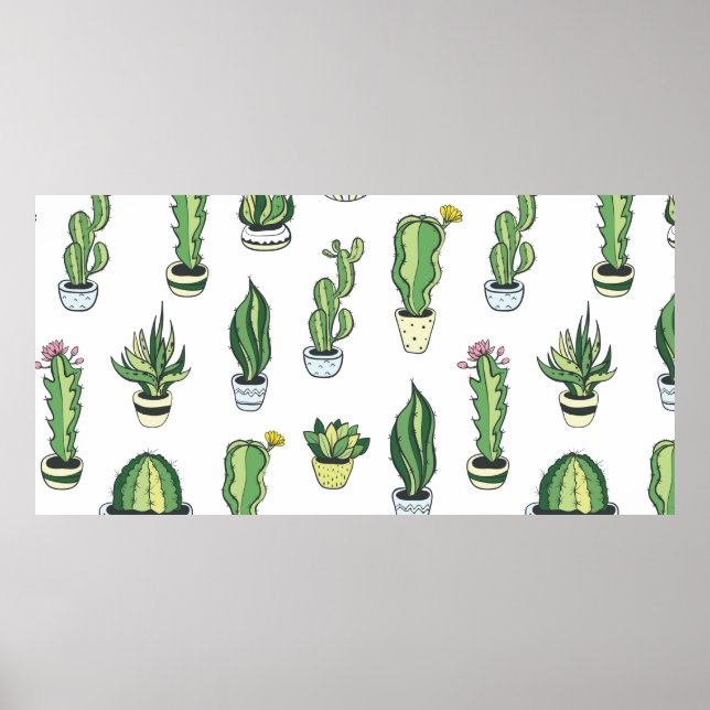 Poster Padrão sem costura com cacto e suculentos verdes (Frente)