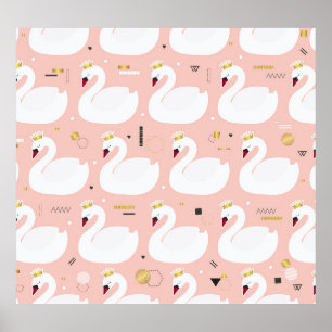 Poster Padrão sem costura com cisnes brancas.