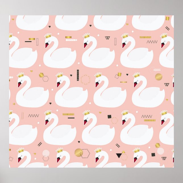 Poster Padrão sem costura com cisnes brancas. (Frente)
