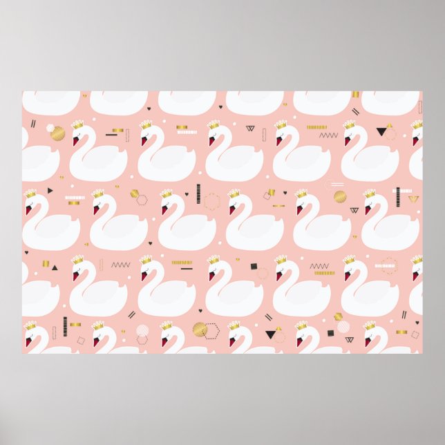 Poster Padrão sem costura com cisnes brancas bonitinhas.  (Frente)