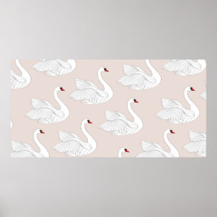 Poster Padrão sem costura com cisnes brancas. Órna bran