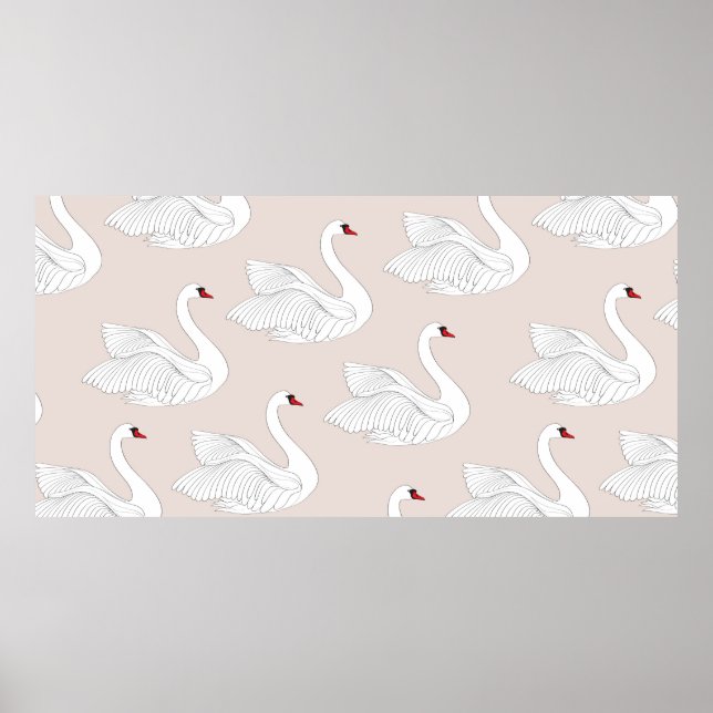 Poster Padrão sem costura com cisnes brancas. Órna branca (Frente)