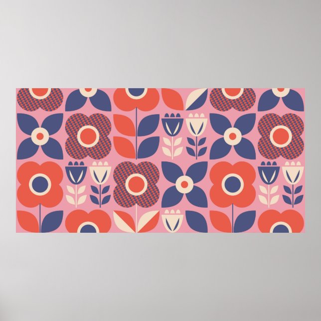 Poster padrão sem costura com elementos florais em retro  (Frente)