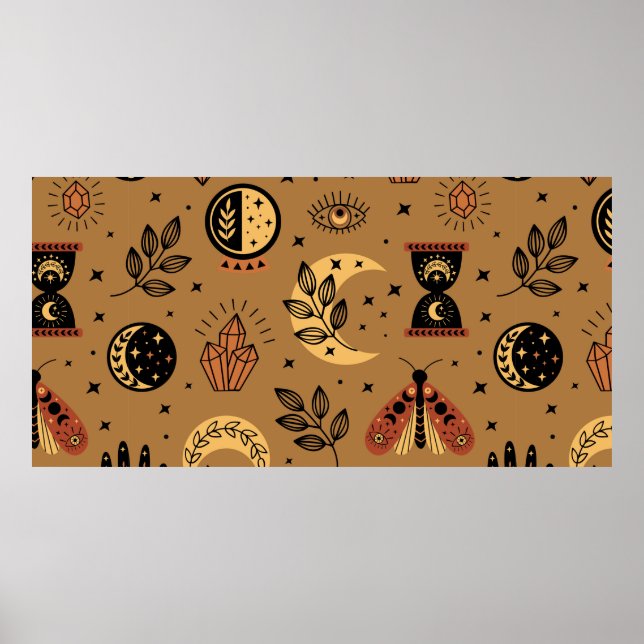 Poster padrão sem costura com elementos mágicos (Frente)