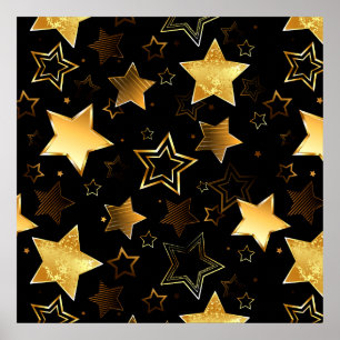 Poster Padrão sem costura com estrelas de Ouro