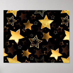 Poster Padrão sem costura com estrelas de Ouro