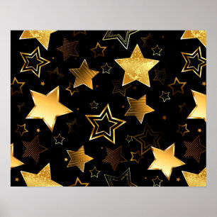 Poster Padrão sem costura com estrelas de Ouro