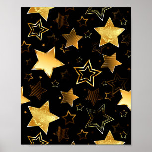 Poster Padrão sem costura com estrelas de Ouro