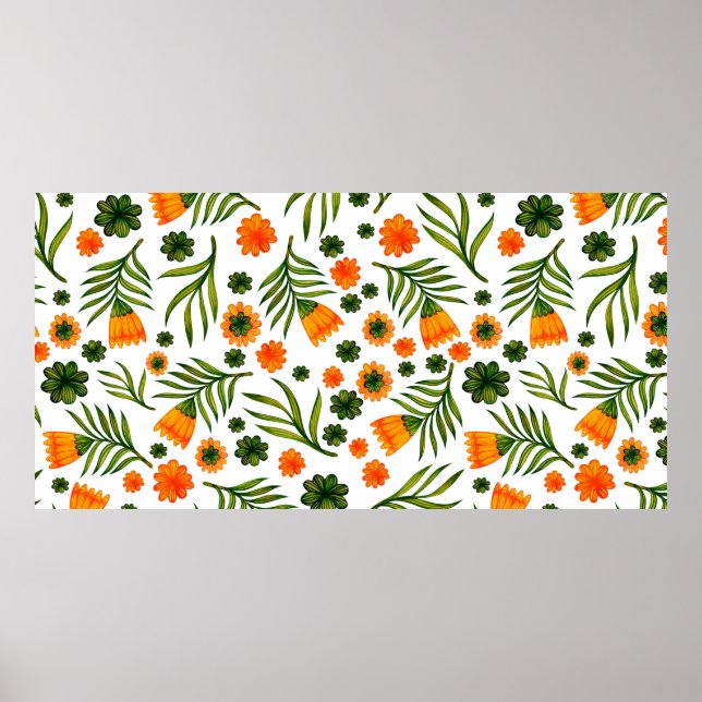 Poster Padrão sem costura com flores de arte folclórica (Frente)