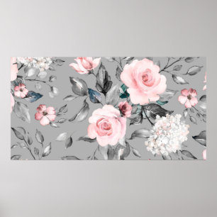 Poster Padrão sem costura com flores e folhas de primaver