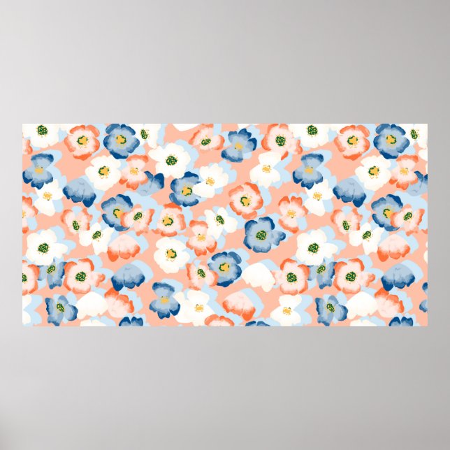 Poster Padrão sem costura com flores em um estilo aquoso (Frente)