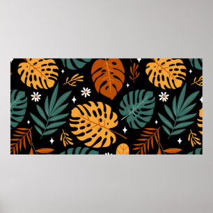 Poster Padrão sem costura com folhas tropicais diferente