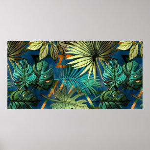 Poster Padrão sem costura com folhas tropicais e geometr