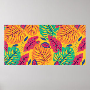 Poster Padrão sem costura com folhas tropicais em amarel
