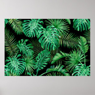 Poster Padrão sem costura com folhas tropicais em uma ban