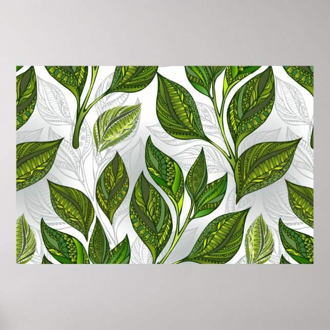 Poster Padrão sem costura com folhas verdes de chá (Frente)