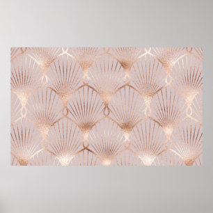 Poster Padrão sem costura com formas de folhas douradas