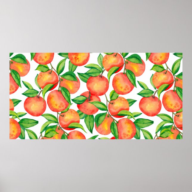 Poster Padrão sem costura com fruta de tangerina e (Frente)