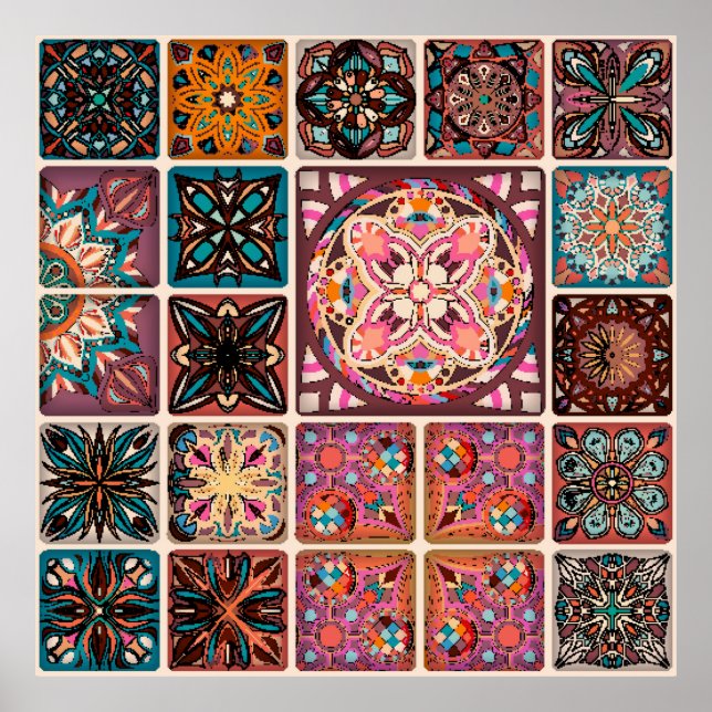 Poster Padrão sem costura com mandalas decorativas. Vinta (Frente)