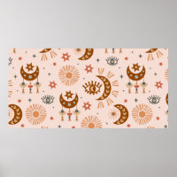 padrão sem costura com o olho celeste, lua, sol