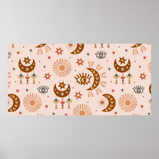 Poster padrão sem costura com o olho celeste, lua, sol (Frente)