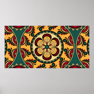 Poster Padrão sem costura com ornamentos circulares em am