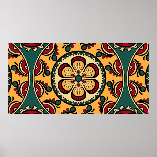 Poster Padrão sem costura com ornamentos circulares em am (Frente)