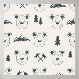 Poster Padrão sem costura com padrão de cabeça de urso, u