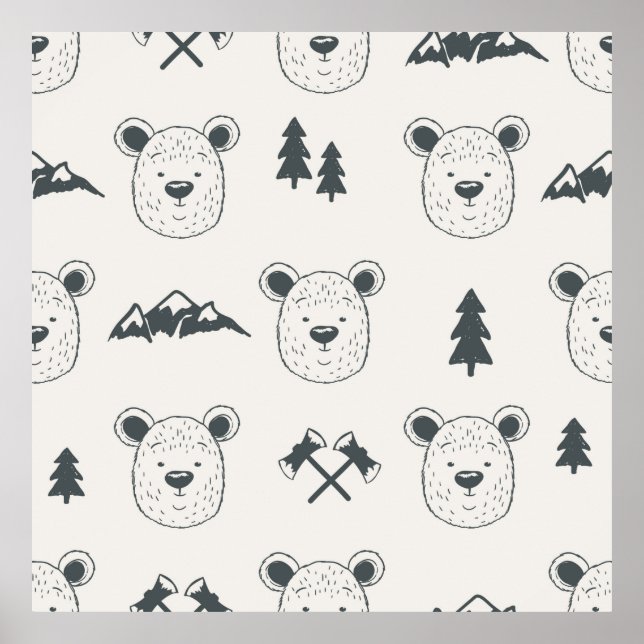 Poster Padrão sem costura com padrão de cabeça de urso, u (Frente)