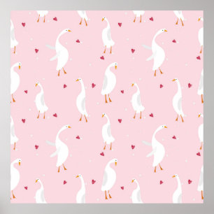 Poster Padrão sem costura com pato agudo com coração a ro