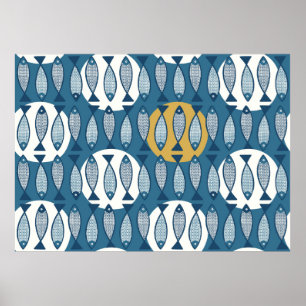 Poster Padrão sem costura com peixe azul inspirado no sc
