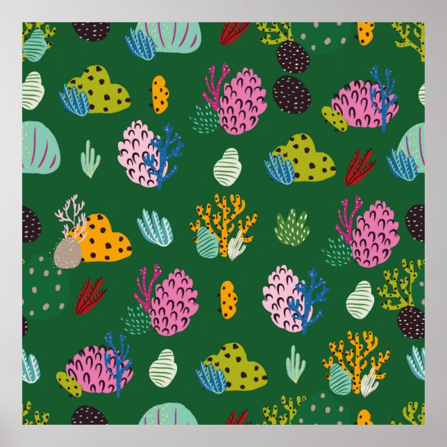 Poster Padrão sem costura com ramos de corais e plano do  (Frente)