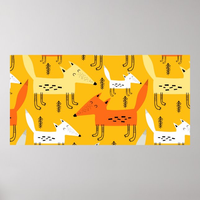 Poster Padrão sem costura com raposas de cartoon, element (Frente)